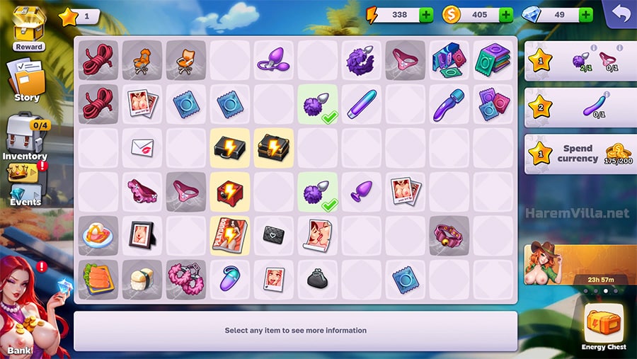 Tabellone merge con oggetti da fondere per ottenere stelle